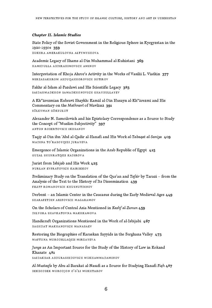 New Perspectives for the Study of Islamic Culture, History and Art in Uzbekistan